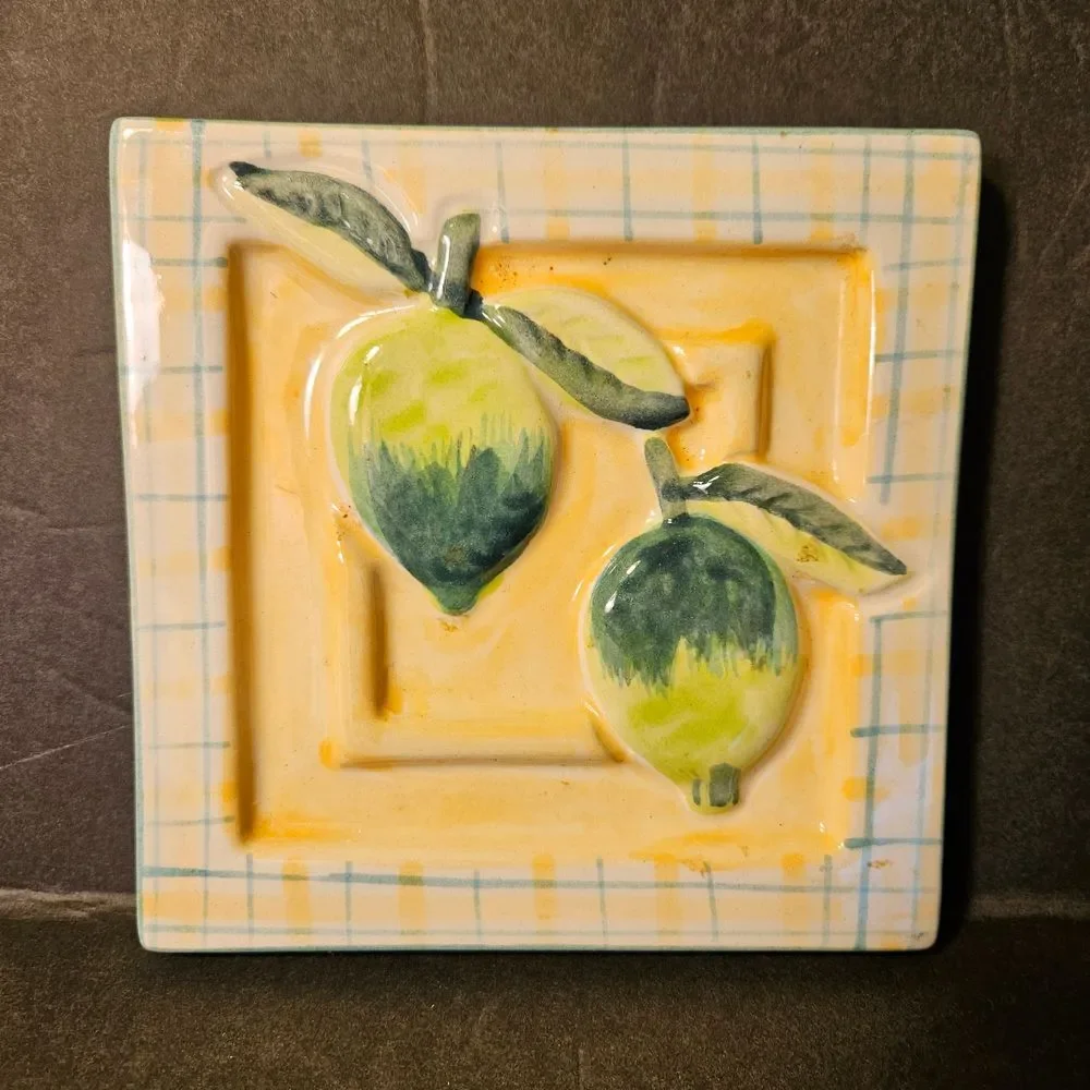 Laurie Gates Los Angeles Pottery Decorative Lime Design Ceramic Tile Trivet‎ 6" - Picture 2 of 6